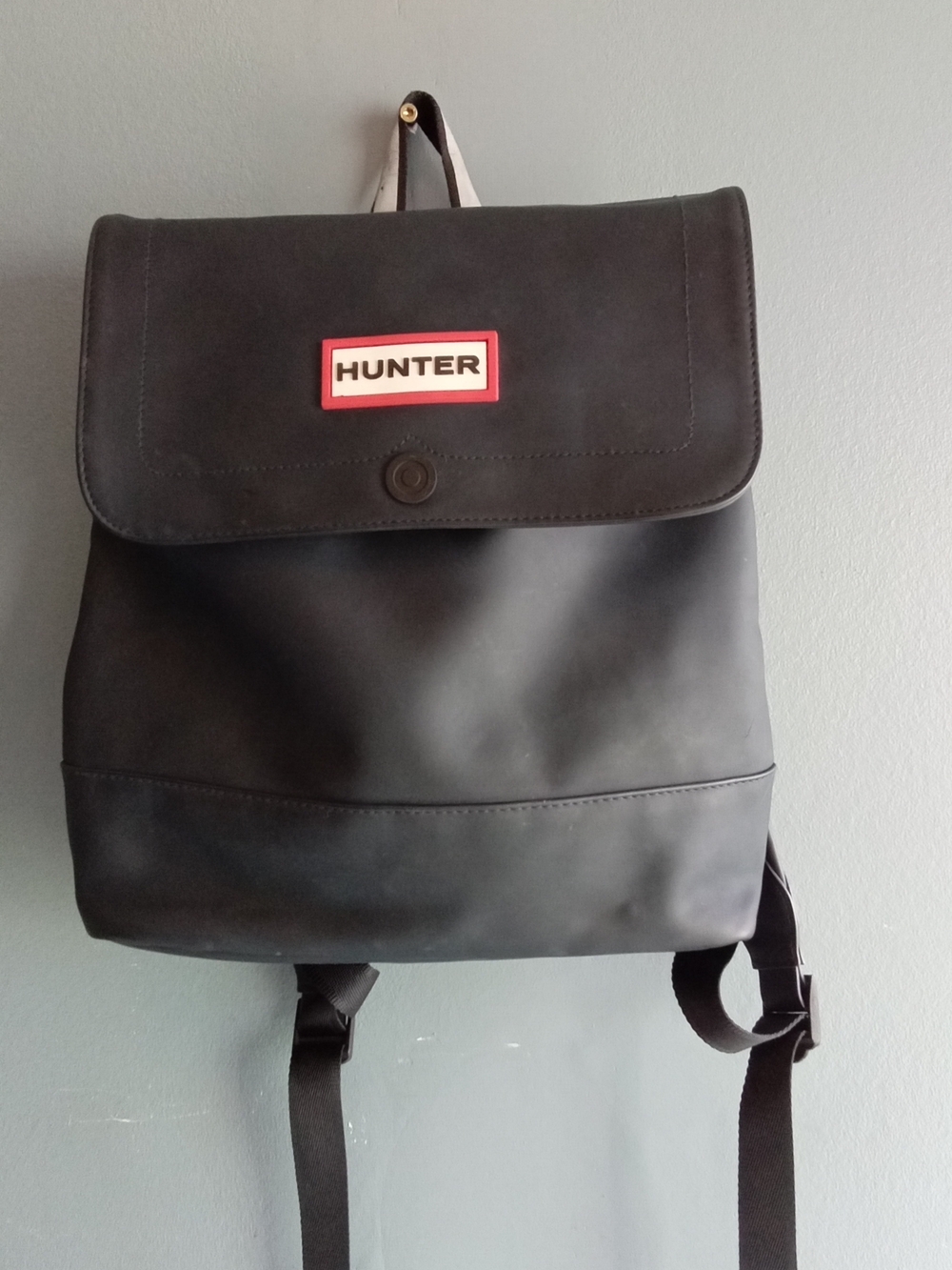 Hunter Original Top Clip Backpack Black Rubberized Leather‎ Water Resistant Bag